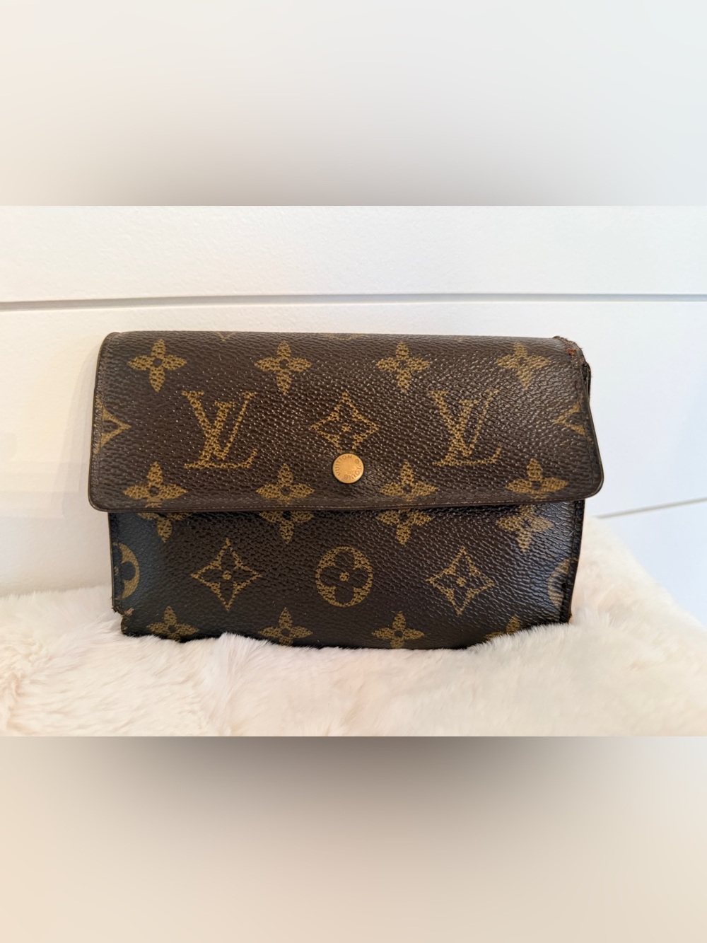 Authentic Louis Vuitton Monogram Canvas Fold-Over Wallet with Card Insert-RARE